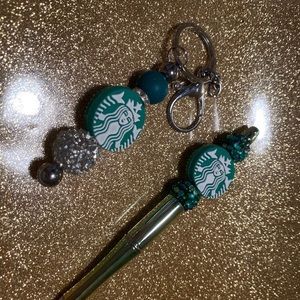 Starbucks keychain and pen